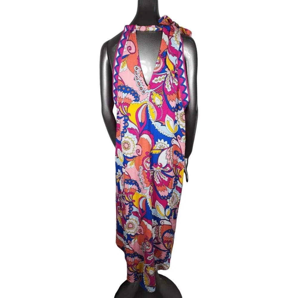 Trina Turk NWT Sevilla Swimsuit Coverup Dress Blue Pink Large - Picture 6 of 7